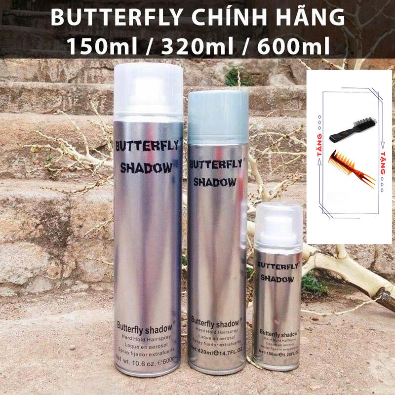 [CHÍNH HÃNG BUTTERFLY SHADOW] Gôm xịt tóc Butterfly Shadow 150ml / 320ml / 600ml tạo kiểu tóc nam nữ và keo giữ nếp + Tặng lược sấy Chaoba HOẶC Lược Texture Nam Nữ Women