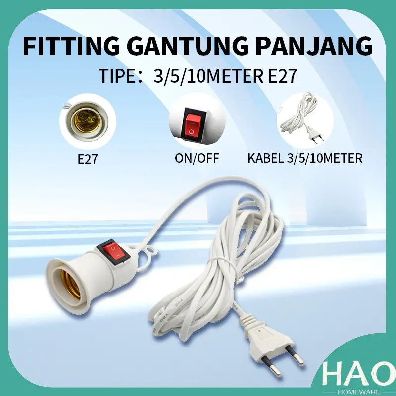 [HAO] Fitting Lampu Gantung Kabel 3m 3 Meter / 5m 5 Meter / 10m 10 Meter Fitting Lampu Gantung Saklar 0