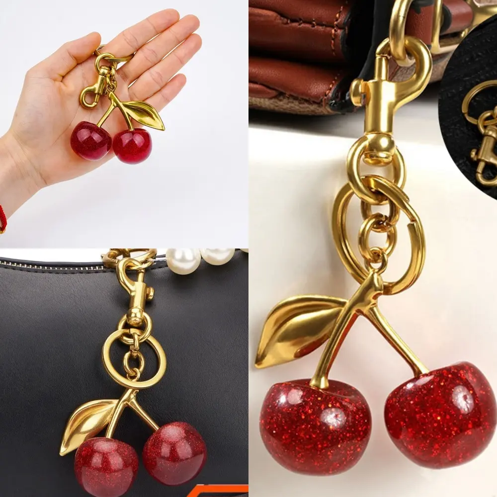3/1 Piece High Quality Cherry Keychain for Women Luxurious Light Bag Ring and Backpack