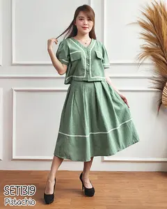 MISSOL one set wanita atasan dan rok flare korean style polos linen SET1319  presenter tv one