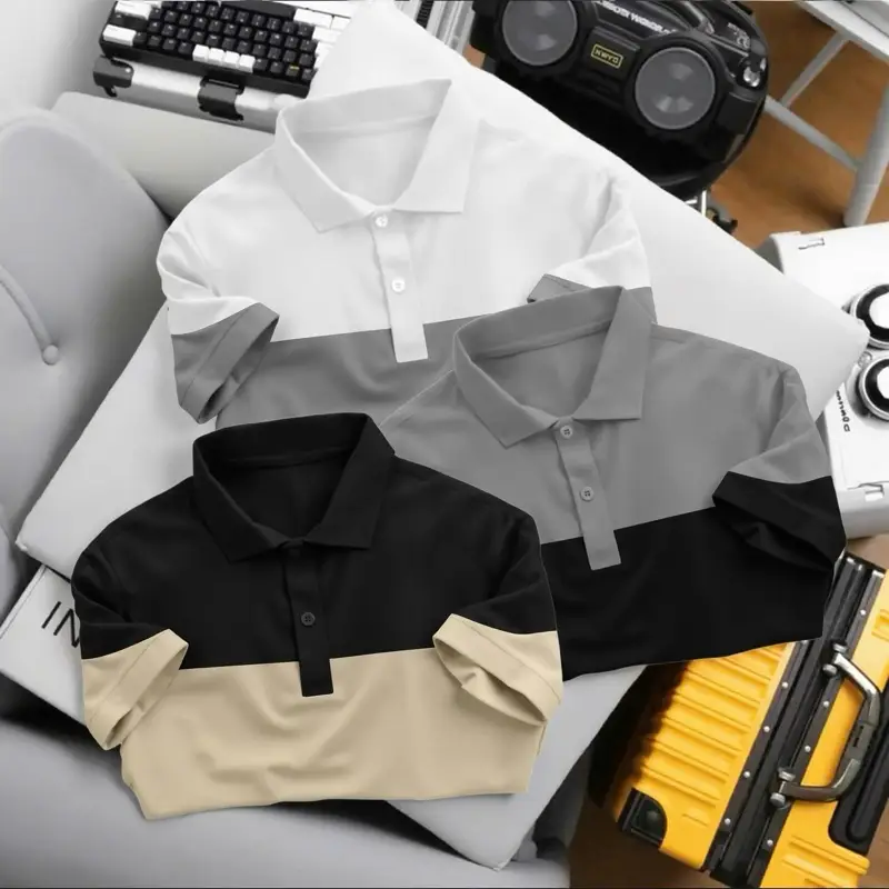 COMBO 3 ÁO POLO PHỐI SỌC NGANG VẢI THUN CÁ SẤU POLY