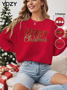 YOZY Women's Letter Print Round Neck Sweatshirt, Casual Long Sleeve Crew Neck Pullover for Fall & Winter, Women's Clothes for Daily Wear