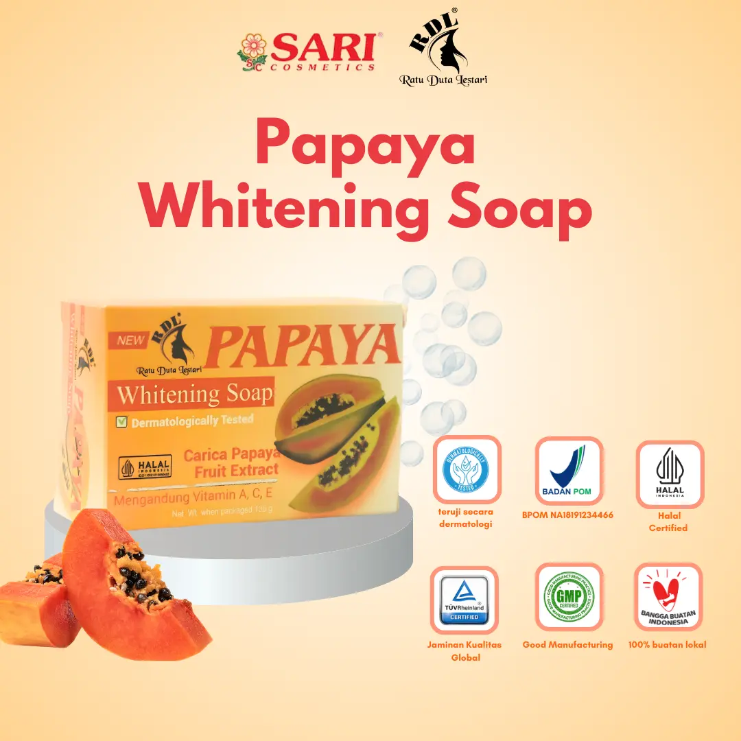 Sari Cosmetics Sabun Papaya RDL Original Extract Carica Pepaya Whitening BPOM 135gr Mencerahkan & Melindungi Kulit Dengan Vitamin A C E