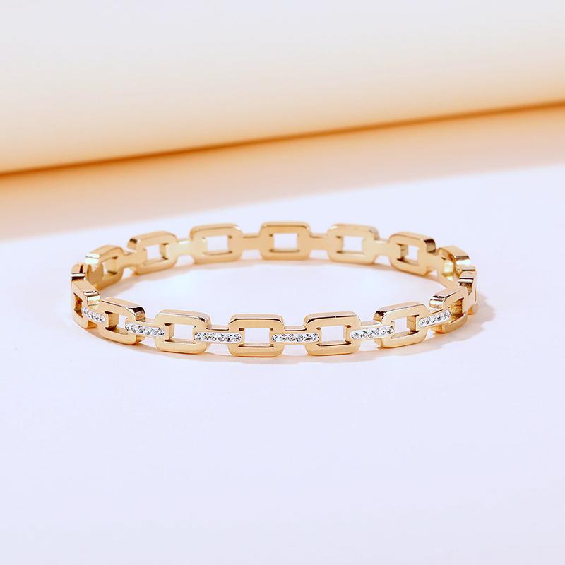 Product Introduction of Gelang Tangan Rekaan Niche Jepun dan Korea, Gelang Personaliti Berongga Mudah, Gelang Keluli Titanium Zirkonia Kubik, Untuk Wanita, Gaya Ins 9
