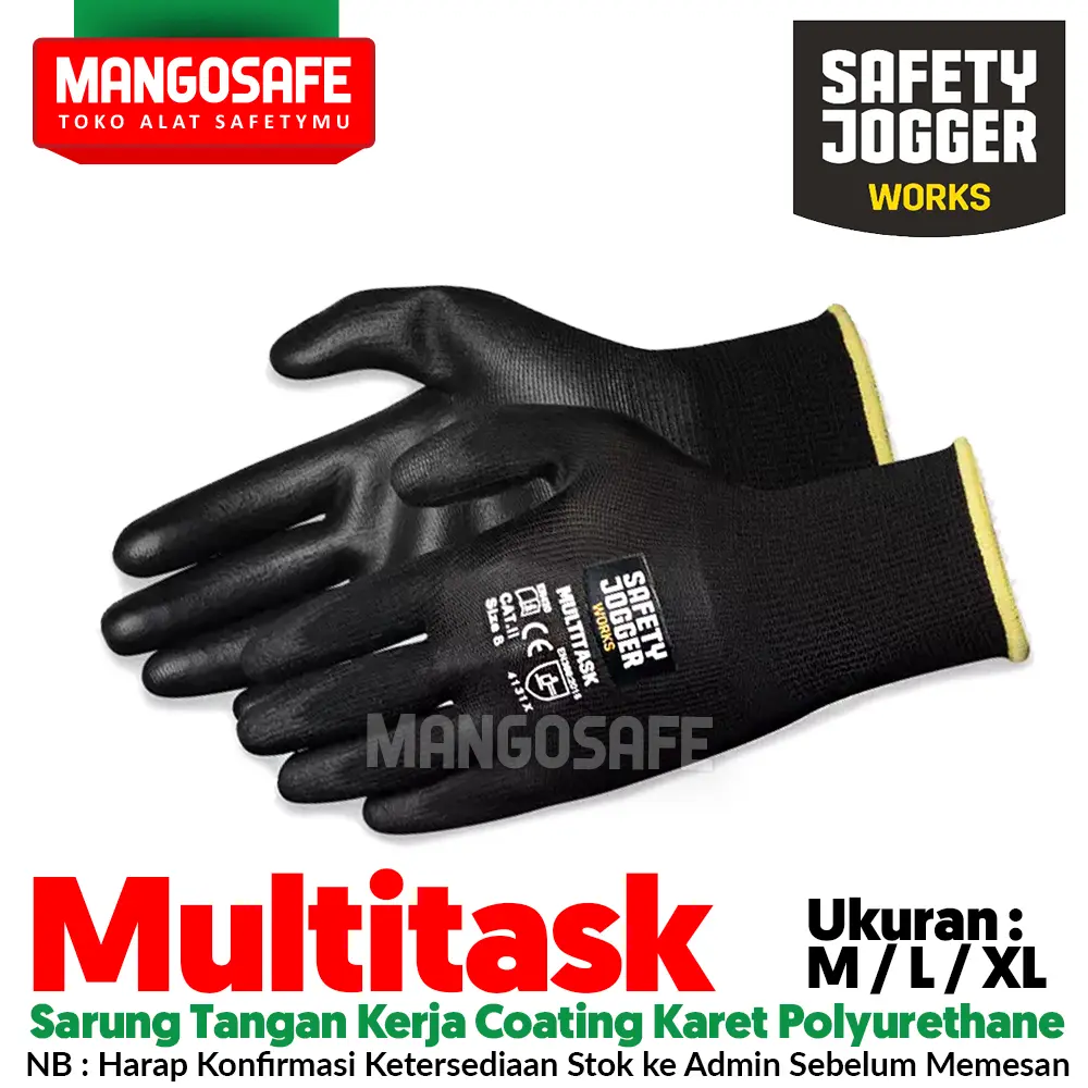 Safety Jogger MULTITASK Sarung Tangan Kain Nylon Spandex Coating Polyurethane + Nitrile / Working Gloves MULTI TASK Multifungsi Kerja Proyek Pabrik Kebun Taman Mekanik Teknisi Surveyor / Sarung Tangan Motor Bikers