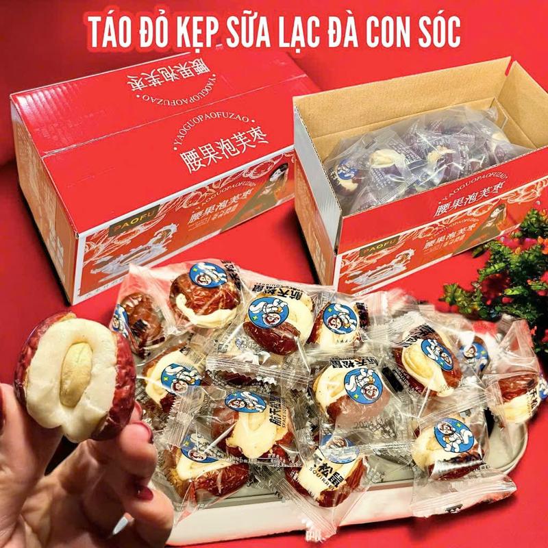 500gr Táo Đỏ Kẹp Sữa Lạc Đà Nhân Hạt Điều [HIỆU CON SÓC] Dinh Dưỡng, ăn vặt - VinMask 1
