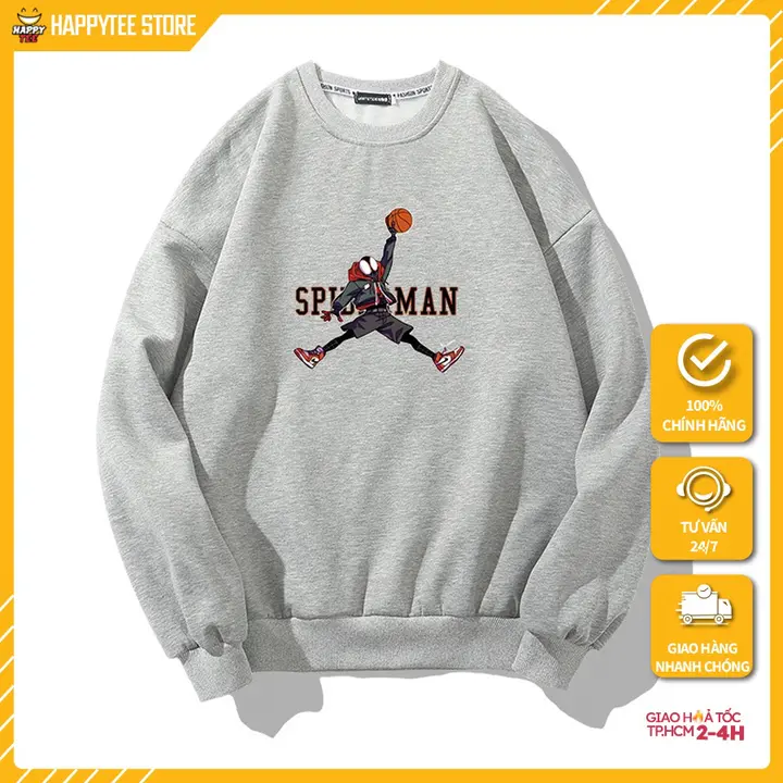 Áo Sweater HappyTee - Áo Sweater Unisex SPIDERMAN Chất Cotton 100% Cao Cấp-3 Màu Trắng/Đen/Xám