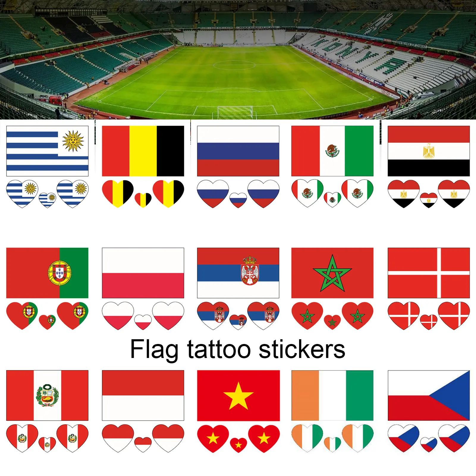 10Pcs Face Stickers Non-Irritation Waterproof Paper Country Flag Facial Temporary Fake Tattoos Party Supplies