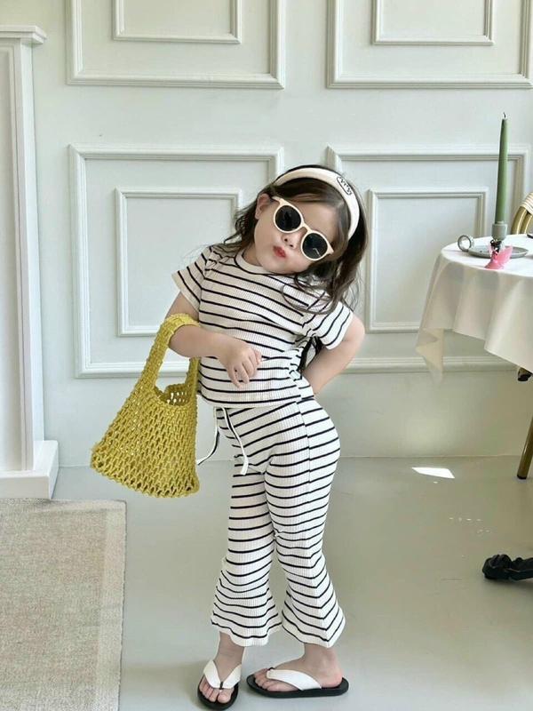 TRÒN VÀ CAO TĂNG SIZE Set đồ bộ cho bé gái áo thun croptop quần loe từ 08-25kg