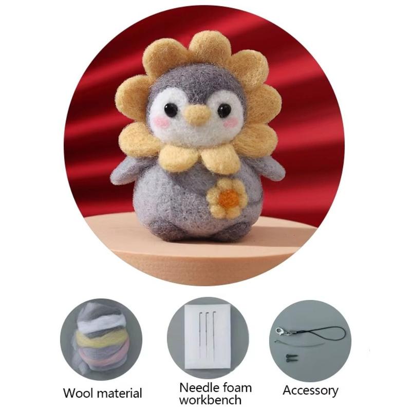 Product Introduction of New Not Finished Wool Felting Kit Cute Penguin Handmade Needle Felting Kit Cartoon Toy Doll DIY Felting Starter Kit 13