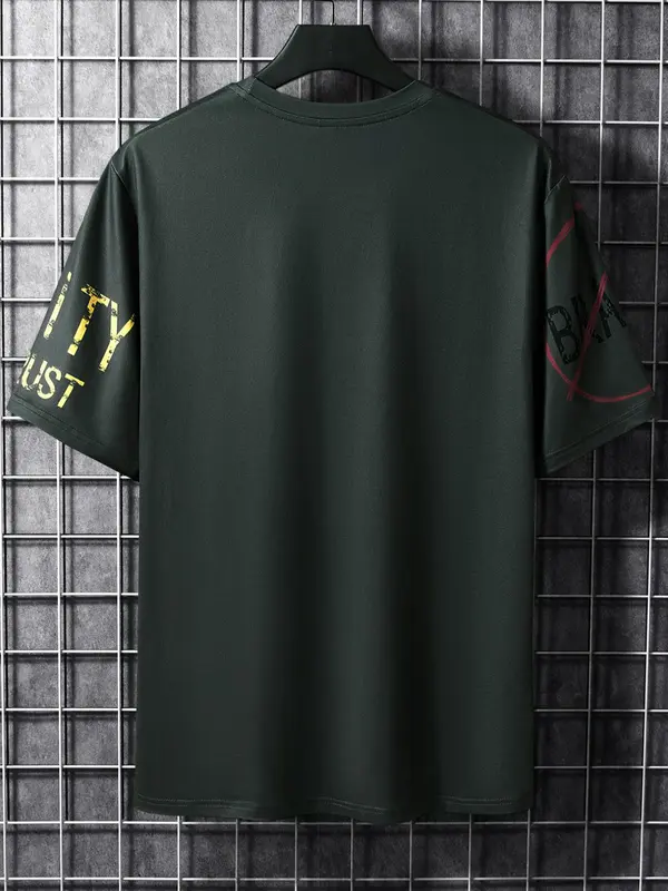 Men's Summer Letter Print Round Neck Tee, Short Sleeve T-Shirt, Casual Street Top for Men, Men Clothing for Summer Daily Wear, Summer Clothes 7
