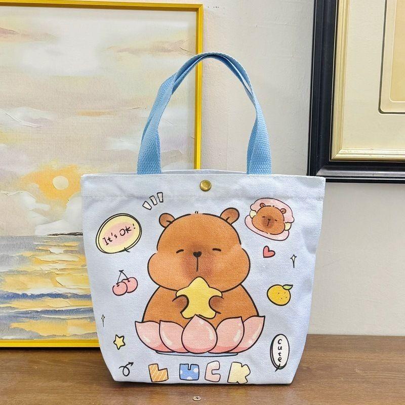 Túi Bucket Vải Bố Capybara, Năm 2025, Thích Hợp Cho Sinh Nhật Bé Gái, Túi Ăn Trưa, Túi Cầm Tay Nhỏ Túi Tote Cầm Tay Dễ Thương, Kapibala, Được Xếp Hạng 93% Tích Cực 5