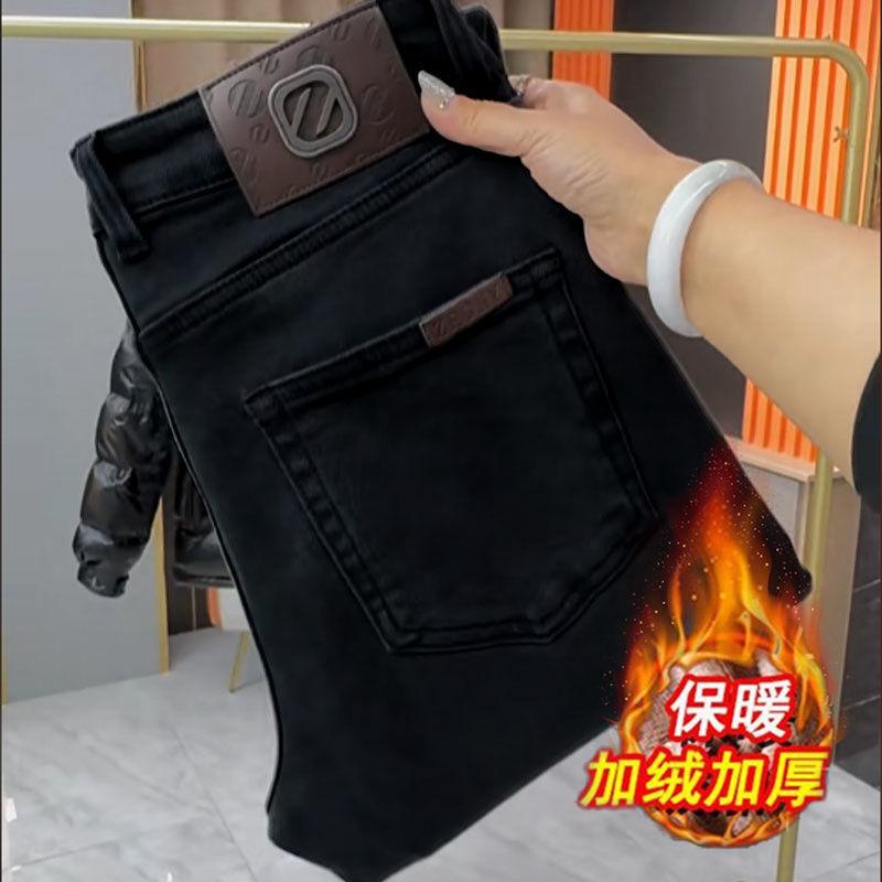 Quần jean nam bán chạy nhất Châu Âu, Thương hiệu thời thượng cao cấp mùa thu và mùa đông, Quần bó giản dị có lót lông cừu mỏng vừa vặn màu xám tro sành điệu 1