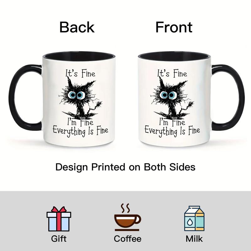 Ceramic Coffee Mug, Funny Cat & Letter Pattern Coffee Cup, Coffee Mug with Handle, Gifts for Family and Friend 2