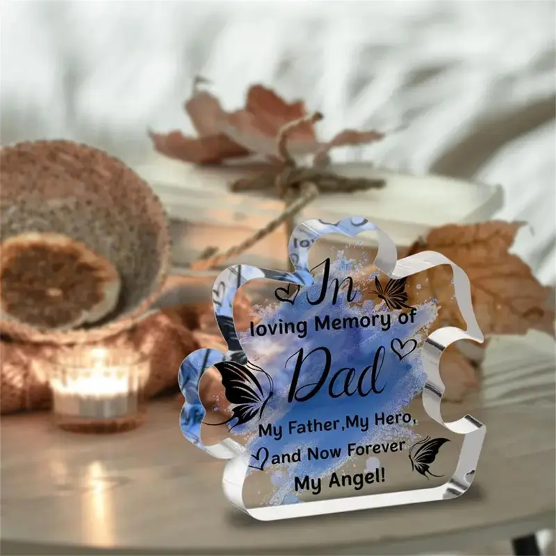 Acrylic Puzzle Shaped Plaque, in Memory Of Dad Letter Pattern Desk Decor, Birthday Gift for Dad, Home Decor, Room Decor, Signs 4