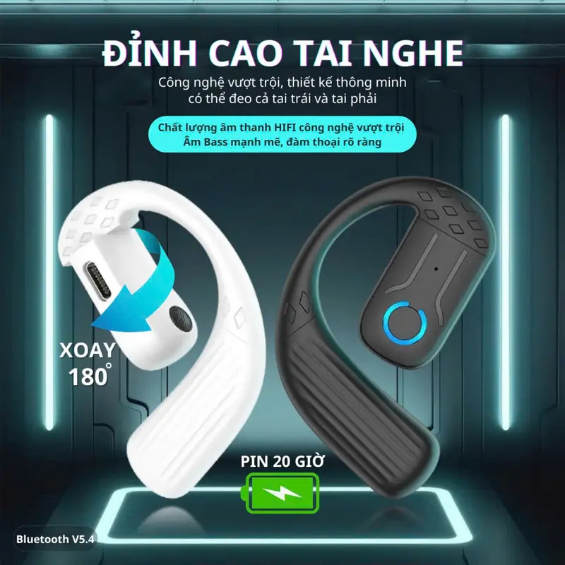 Tai Nghe Xoay 180° Khử Tiếng Ồn, Siêu Bass, Pin Trâu, Chống Nước, Âm Thanh To 2 Loa Kép 0