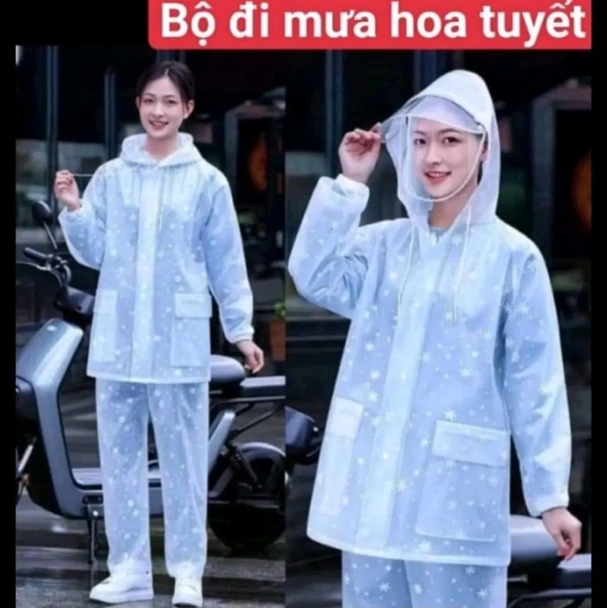 bộ quần áo mưa hoa tuyết trong suốt, không thấm nước, tiện lợi khi sử dụng9