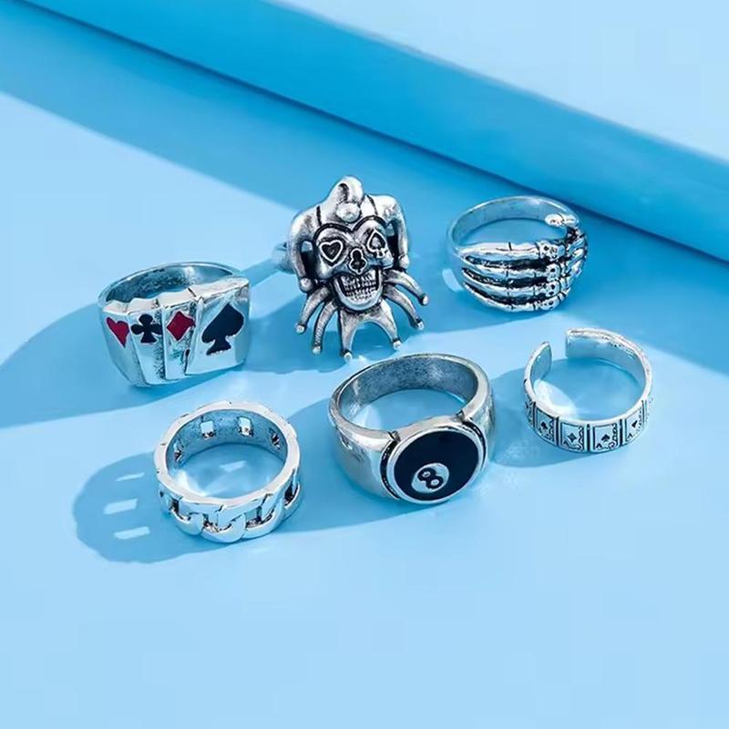 Product Introduction of 6 / 7 Chiếc Bộ Nhẫn Nhẫn Bộ Bài Poker Cỡ Lớn Phong Cách Punk Kim Loại Nặng Cho Nam Và Nữ Hình Đầu Lâu N5U2 21