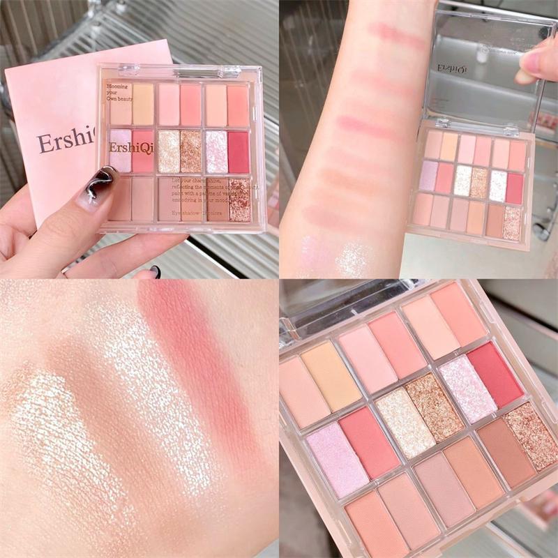 18 Color Eyeshadow Palette Glitter Pearly Eyeshadow Palette Long Lasting Korean Charming Eye MakeUp Palette Cosmetics for Women Powder Silky Cocoa 2