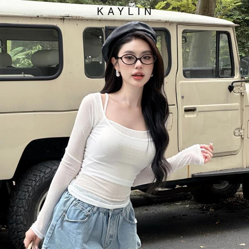  Set 2 Áo Tay Dài Cổ Thuyền Phối Áo Dây KAYLIN N2342 Women Top 