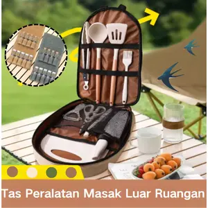 Set Tas Peralatan Masak Luar Ruangan Tas Sendok Garpu Tas Bumbu Penyimpanan Botol Bumbu Tas Penyimpanan Peralatan Masak Berkemah Portabel