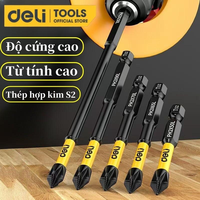 Bộ đầu vít đầu chữ thập Deli thiết kế chống trượt nam châm mạnh 25 50 65 70 90 150