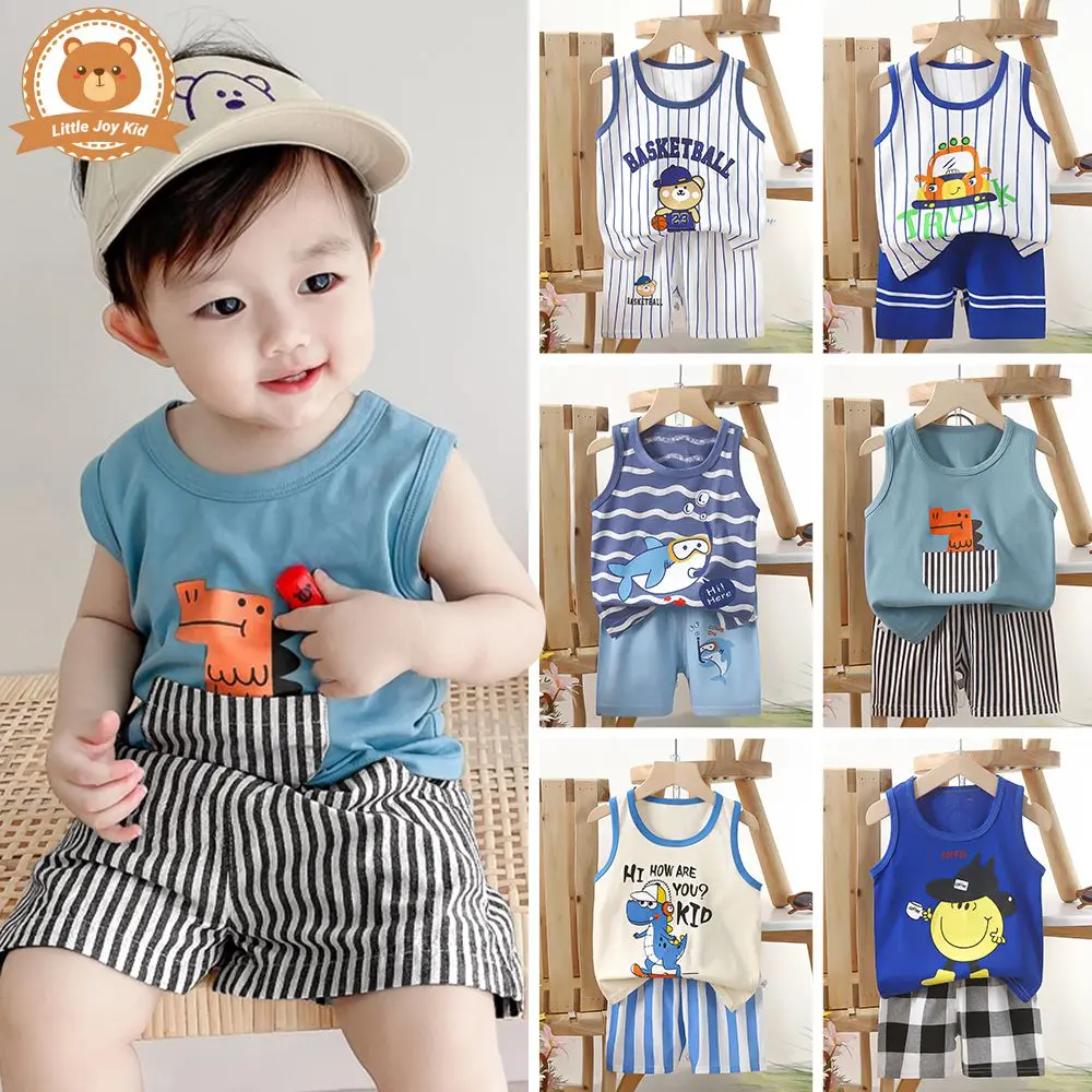 0-5Years Sando Shorts Set Boys Terno Muscle Tee Clothes Set For Kids Baby Girls Sleeveless Summer Vests
