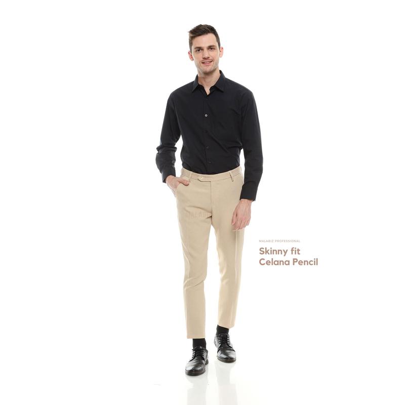 HIDEO - Celana kantor Ultra slim fit  warna Krem Creame Krim malabiz Polos Kain Melar 1