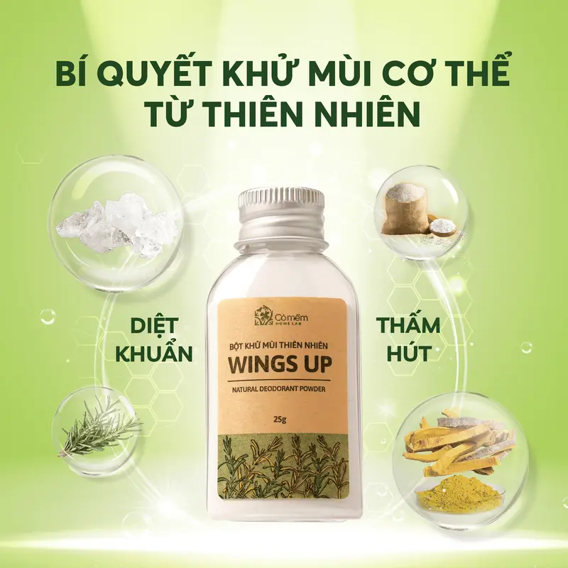 Combo Siêu Khô Thoáng - Xịt Wingsup 100ml & Bột Khử Mùi Wings Up 25gr - Khử Mùi Hôi Nách Hôi Chân Mùi Cơ Thể - Giảm Tiết Mồ Hôi Cỏ Mềm 3