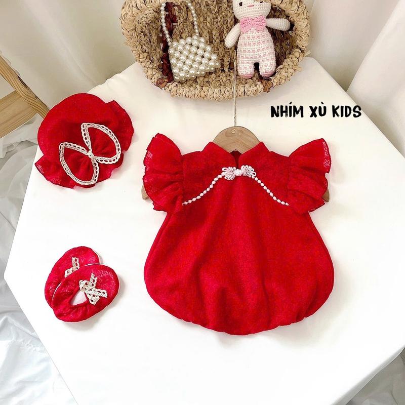   3-12kg Body Ren Nhật Đỏ Cổ Tàu NHÍM XÙ KIDS Cho Bé Gái Sơ Sinh Đầy Tháng Thôi Nôi Sinh Nhật B135 