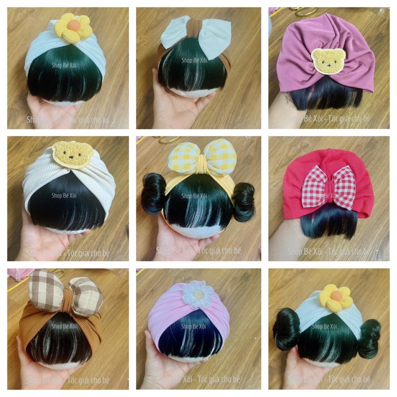 Mũ Turban Tóc Giả Cho Bé Nón Trùm Đầu Gắn Tóc Giả cho bé gái