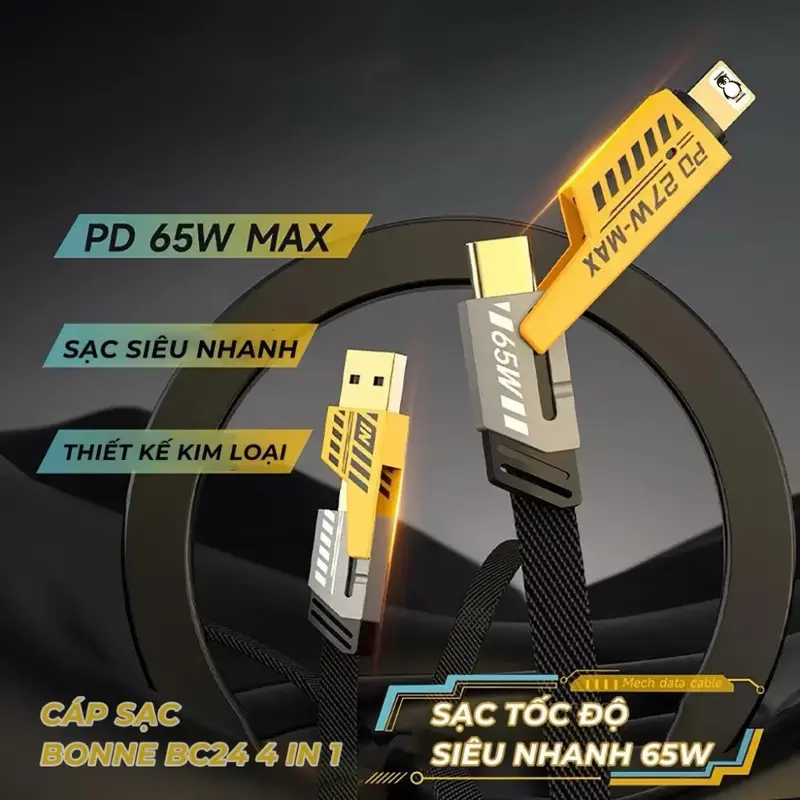 Dây Sạc Siêu Nhanh BILLION 4IN1 Chống Gẫy Siêu Bền Tốc Độ Sạc Siêu Nhanh 65W 1
