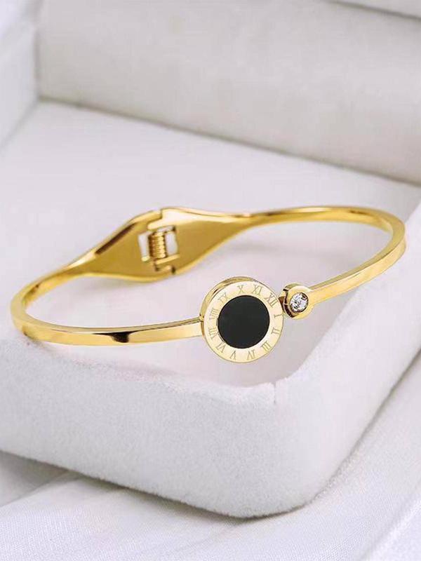 Fashionable Stainless Steel Roman Numerals Decorated Bangle, High Quality and Exquisite Bangle, Casual Versatile Party Accessories for Women 2