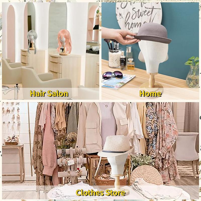 Local shipping- 21" Wig Head Stand, Mannequin Head Hat Display Stand Wig Holder Dome Canvas + Detachable Wood Stand, Canvas Block Mannequin Head Model Hat Rack Fabric Head 6