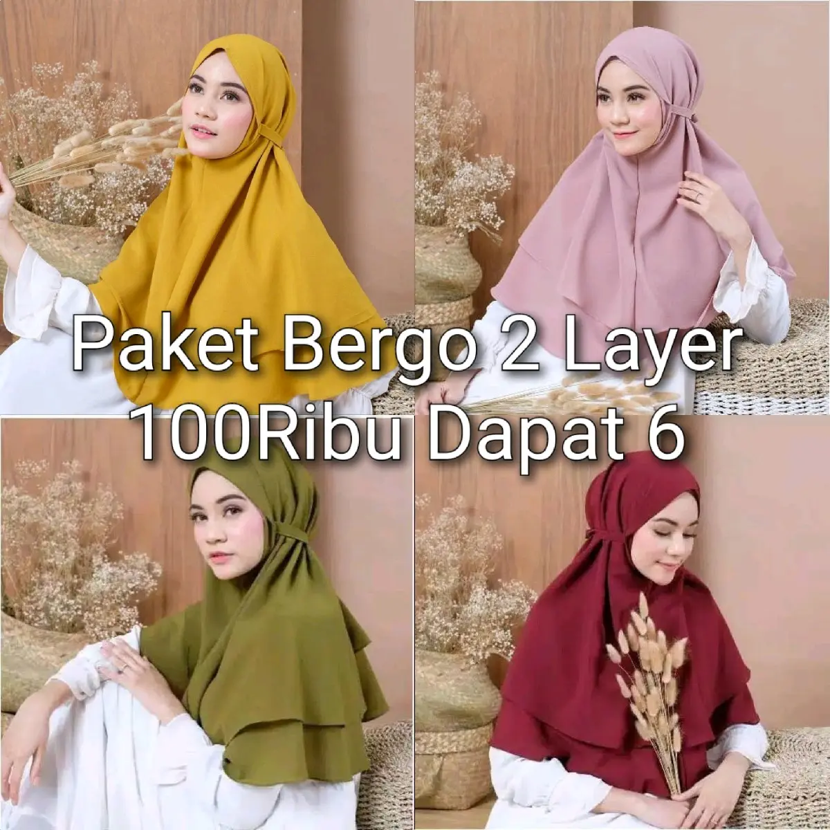 100 RB Dapat 6 Paket Hijab Bergo 2 Layer