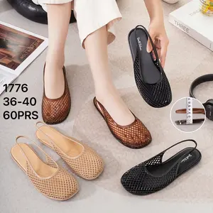 Sandal Jelly Anyam Wanita Flat Tali Belakang Slingback Empuk Anti Slip Korean Style 1776