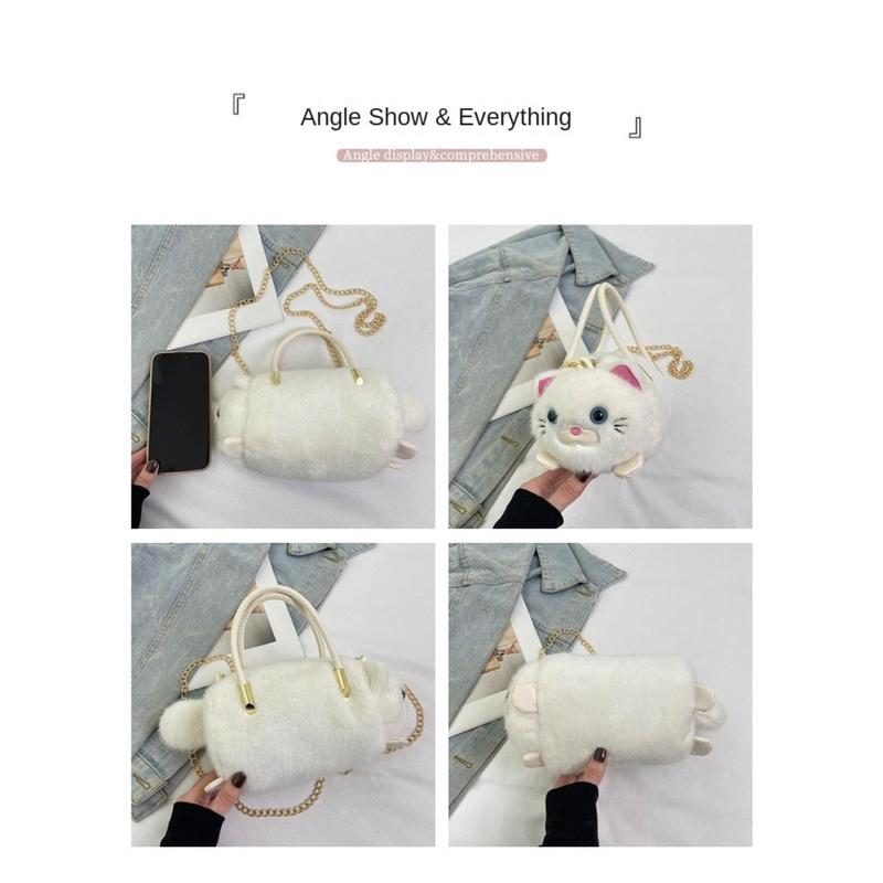 Product Introduction of Cute Cat Handbag Plush Large Capacity Shoulder Crossbody Bag Versatile Multicolor Bucket Bag 18
