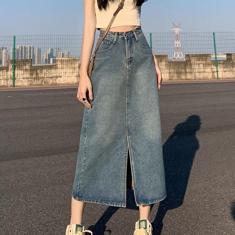 Chân váy chữ A jean woach dơ cao cấp  bigsize dáng dài tri ân cho nữ (60-90kg) V5