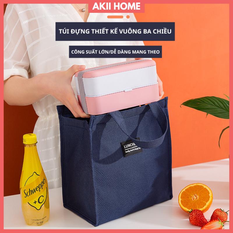  Túi đựng hộp cơm giữ nhiệt LunchBag chất liệu vải Oxford thiết kế vuông 3 chiều mang đi tiện lợi Akii Home TD118 