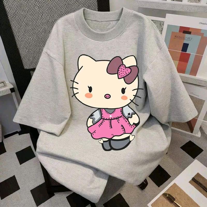 Set Bộ Đồ Quần Ống Rộng Caro Đen + Mix Áo Phông Unisex Form Thụng - Hình Mèo Màu Xám 3