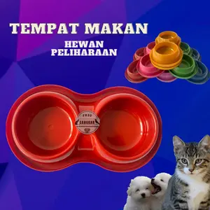 Tempat makan kucing anjing double pet bowl