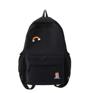 TAS RANSEL WANITA PRIA POLOS BAHAN POLYESTER BONUS PIN 2 PCS Sekolah Backpack Hitam