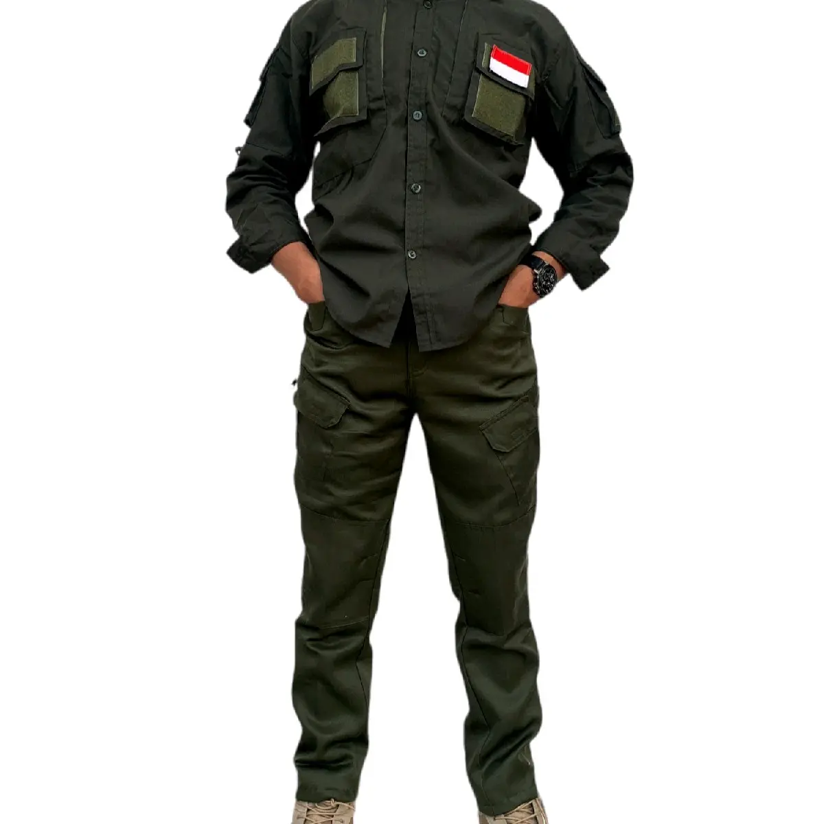 SATU STEL CELANA TACTICAL DAN KEMEJA TACTICAL LAPANGAN Pria Polos Katun Panjang