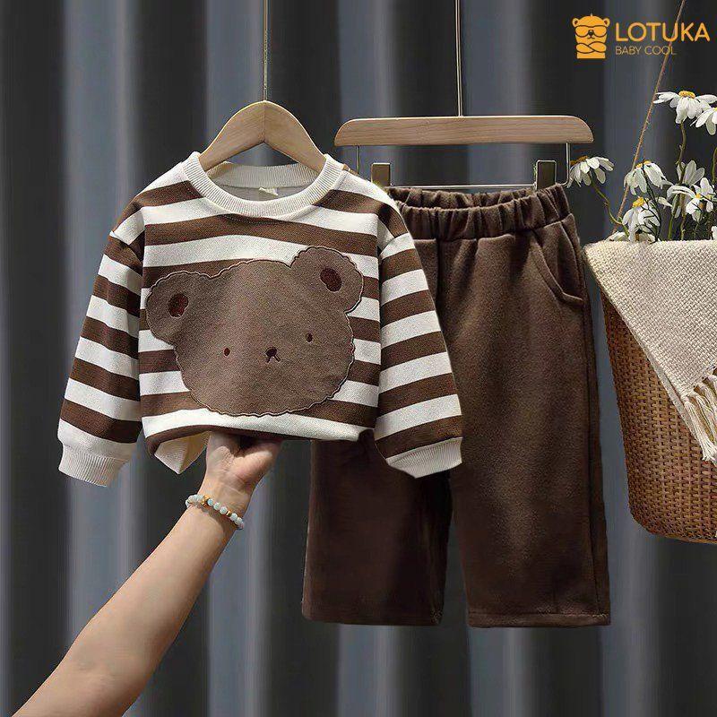 Bộ Đồ LOTUKA Chất Nỉ Da Cá Ấm Áp, Quần Áo Trẻ Em Phong Cách Hàn Quốc Hình Gấu Đáng Yêu 4-18kg 3