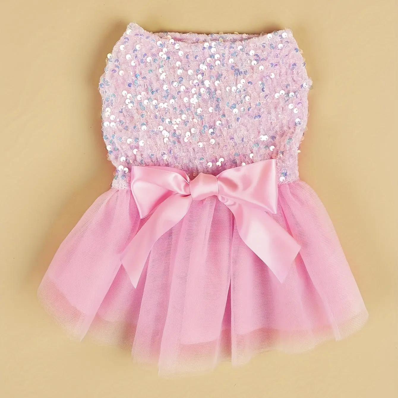 Glitter Sequin Bow Decor Dog Dress, Cute Pet Sleeveless Dress for Spring/summer Pet Party Dress, Fashionable Pet Clothes, Suitable for Dogs & Cats, Frenchie Dog Clothes, Pet Costume