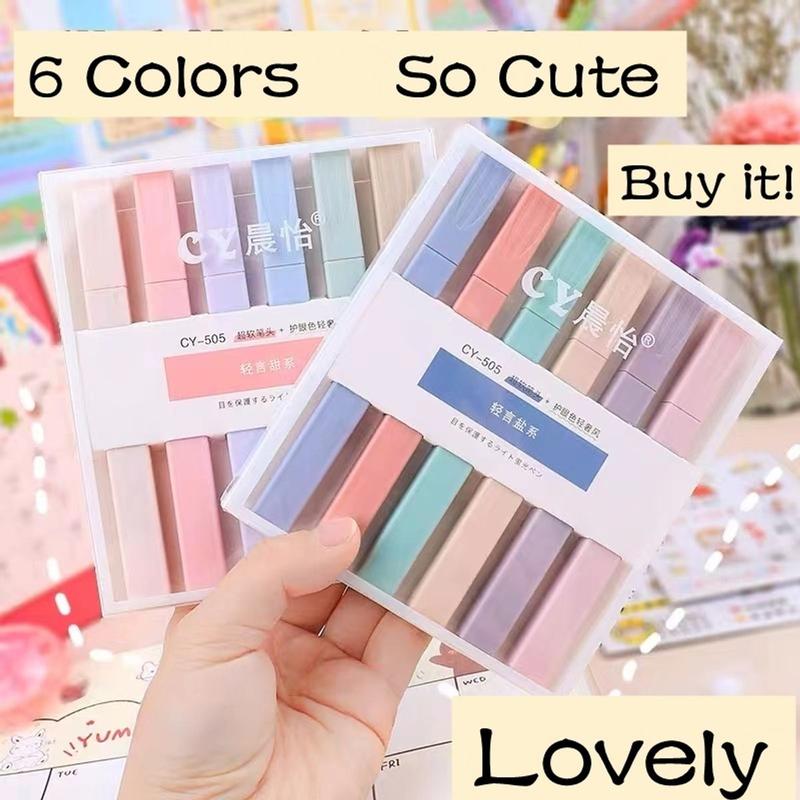 Set 6 bút nhớ 6 màu hᶖghlᶖght pastel phong cách morandi nhiều màu sắc khác nhau dùng trang trí sổ tay, Bút Dạ Quang