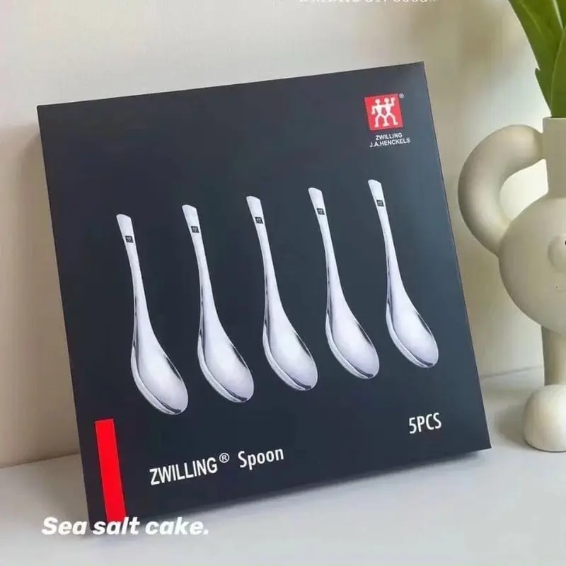 Set 5 Thìa inox kháng khuẩn loại cán ngắn dày dặn, full hộp muỗng  để 5  muỗng 7