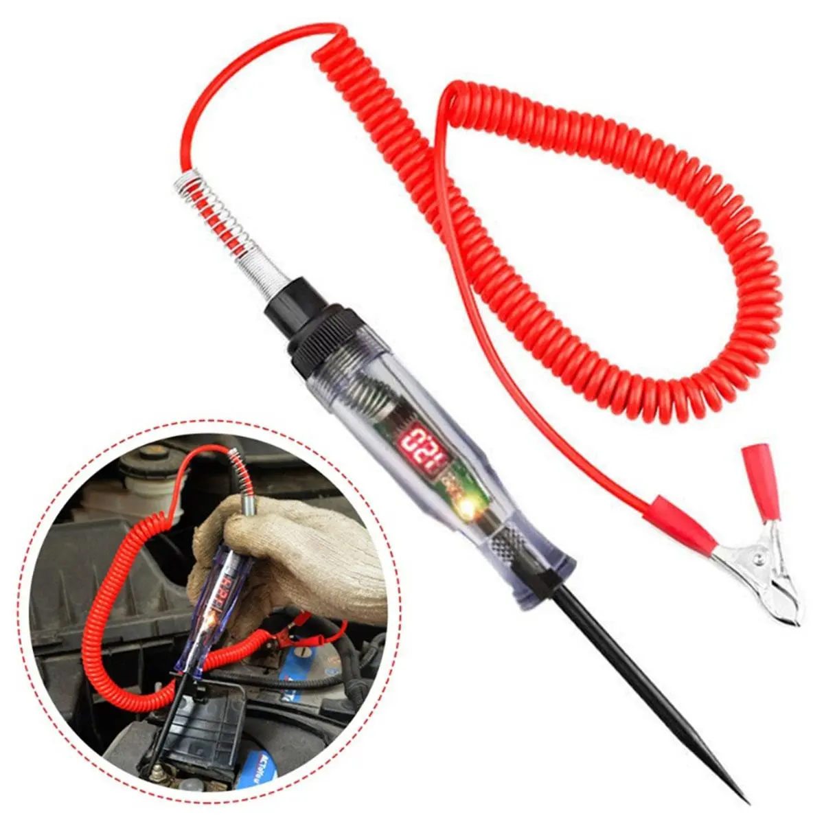 6V-24V  Mobil Truk Sirkuit Tegangan Tester Digital Display Long Probe Pen Light