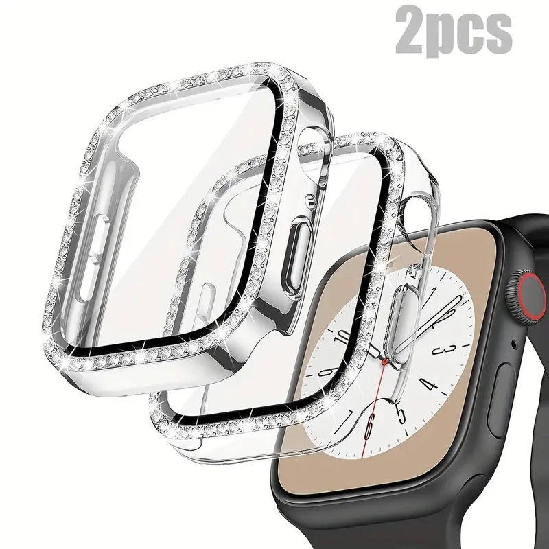 Streamlined Charms 2 - Piece Set Of Women's Shiny Diamond PC Watch Shells With HD Hardened Glass Screen Protectors. Compatible With Apple Watch 40 - 46mm Sizes And Series 10/9/SE/8/7/6/5/4, Offering Shockproof And Anti - Fall All - Round Protection 6