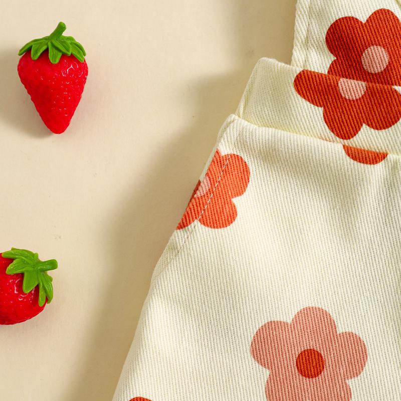 Product Introduction of Pink/ White Toddler Kid Little Girl Denim Overalls Flower/Strawberry Print Jeans Overalls Strap Suspender Shorts Outfit 6 12 18 24 Months 2-6 Years Old Kid 41